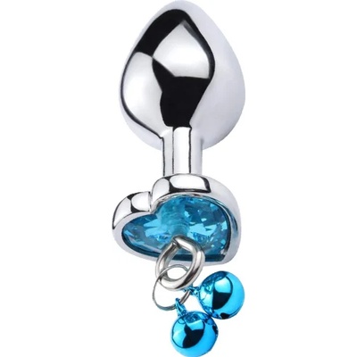 Sensual Метално дилдо Butt Plug с каишка "POSTER HEART BLUE" 7 см. Размер-S