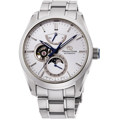 Orient Star RE-AY0002S Мъжки часовник - Автоматичен, Лунна Фаза, Бял Циферблат, Полу-Скелетон, 41мм, Резерв 50ч, 100м Водоуст