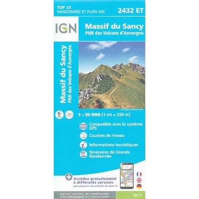 mapa Massif du Sancy, PNR des Volcans d'Auvergne 1:25 t.