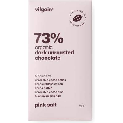 Vilgain hořká nepražená čokoláda BIO 73% s růžovou solí 50 g