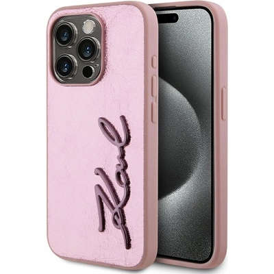 KARL LAGERFELD Карл Лагерфелд Набръчкан метален подпис iPhone 15 Pro Max Case - розов (3666339255619)