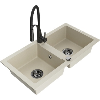 Mexen Mario гранитна мивка с 2 камери и кухненски смесител Aster, бежов - 6504-69-73450-70-B (6504-69-73450-70-B)