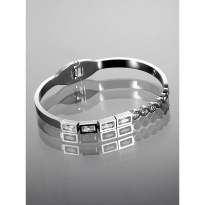 Prosperk Pevný náramek z chirurgické oceli s krystalky stříbrná S1971