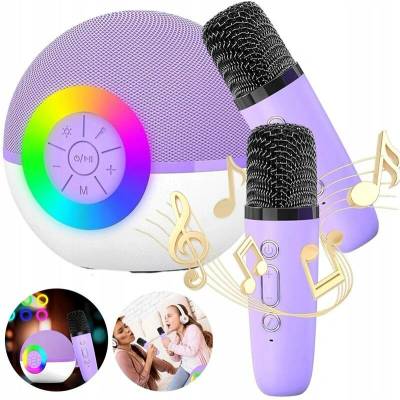 MINI KARAOKE SE 2 MIKROFONY A LED SVĚTLY FIALOVÁ PRO PÁRTY