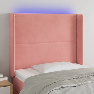 vidaXL LED горна табла за легло, розова, 93x16x118/128 см, кадифе (3123949)