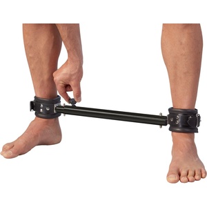 ZADO Metal Spreader Bar with Leather Ankle Cuffs Black