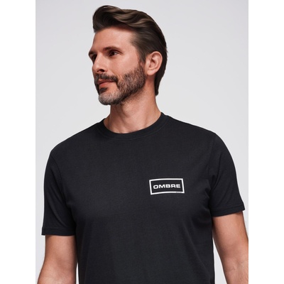 Ombre Clothing Мъжка плетена тениска с принт и REGULAR кройка - черна V2 OM-TSPT-0231 Ombre Clothing Ombre Clothing | Cheren | МЪЖЕ | S