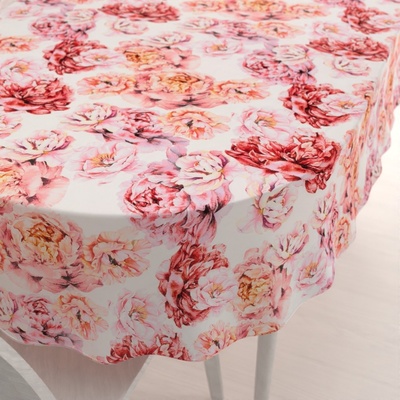 Biante Sametový oválný ubrus Tamara TMR-041 Růžovo-červené pivoňky na bílém 130x160cm