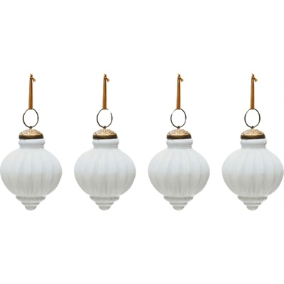 Set čtyř bílých skleněných vánočních ozdob Kave Home Irlo 8 cm