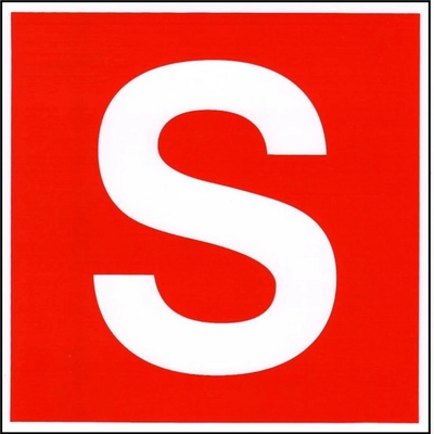 Suchovod, symbol "S" - samolepící fólie Materiál: Samolepící fólie, Rozměry značení: 15 x 15 cm
