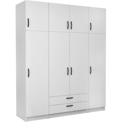 TopMebel Victoria четирикрилен гардероб от меламин с надстройка в бял цвят 200×60×240 см