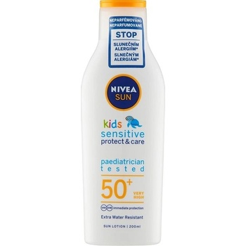 Nivea Sun Kids Protect & Sensitive Sun Lotion dětské voděodolné mléko na opalování SPF50+ 200 ml