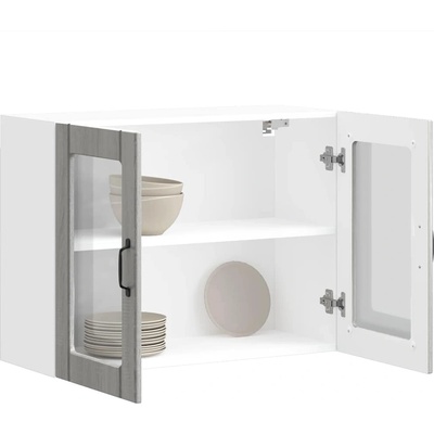 vidaXL Кухненски стенен шкаф със стъклена врата "Lucca" сив, инженерно дърво сонома (853853)
