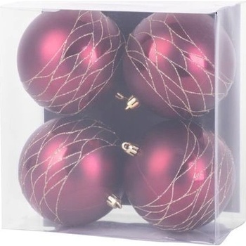 MagicHome Gule 4 ks červené s ornamentami na vianočný stromček 10 cm