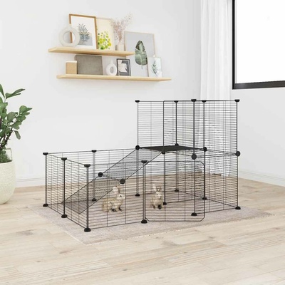 vidaXL 20panelová ohrádka pro zvířata s dvířky černá 35 x 35 cm ocel 9799.3114061