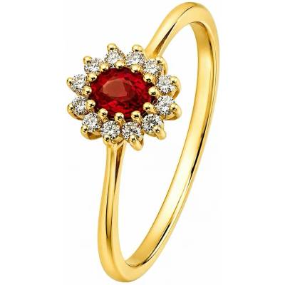 Zlaton Prsten žluté zlato kámen s červeným safírem a diamanty N07042602508