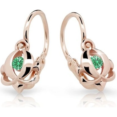 Danfil dětské náušnice C2218 z růžového zlata s kamínkem Emerald Green zapínání brizura