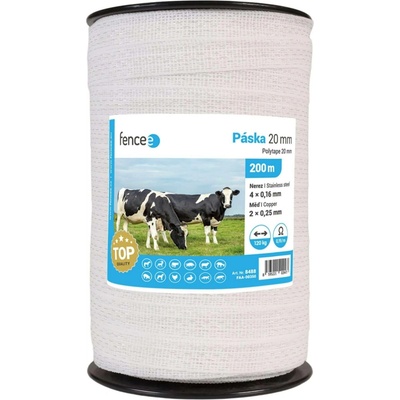 Páska pro elektrický ohradník, šířka 20 mm, bílá, 200 m, 0,19 Ω/m