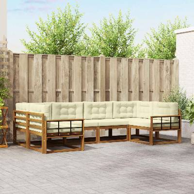 vidaXL Комплект дивани за открито 6 pcs Натурален и Крема (3368078)