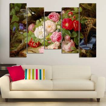 Vivid Home Картини пана Vivid Home от 5 части, Цветя, Канава, 110x65 см, 4-та Форма №0872