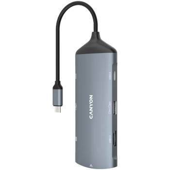 CANYON Докинг станция Canyon 8 in 1 hub, HDMI , Gigabit LAN, USB C 2бр, USB3.1 2бр , USB2.0, SD, кабел 15cm, тъмно сив - CNS-TDS15 (CNS-TDS15)