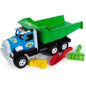 Image 1 of Bamsic ДЕТСКИ КАМИОН САМОСВАЛ С ЛОПАТА, ГРЕБЛО И ФИГУРКА ЗА ПЯСЪК