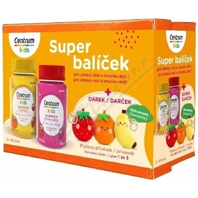 Centrum Kids Gumové bonbóny multifruit + malina & jahoda 2 x 60 ks + dárek