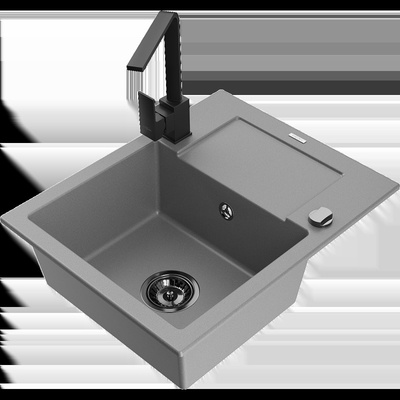 Enzo гранитна мивка с една камера и отцедник и кухненски смесител Rita, сив - 6506-71-670300-70-B (6506-71-670300-70-B)