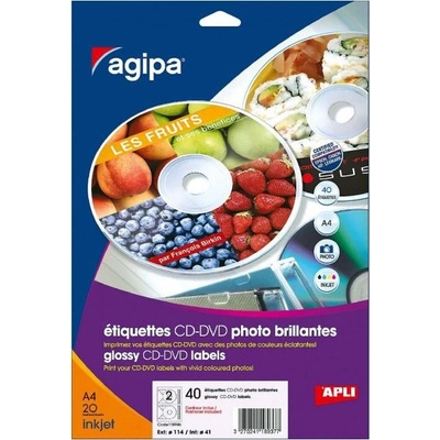 Etikety univerzálne na CD/DVD priemer 114mm Agipa 100 hárkov