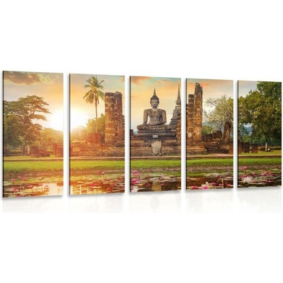 5-dílný obraz socha Buddhy v parku Sukhothai - 100x50