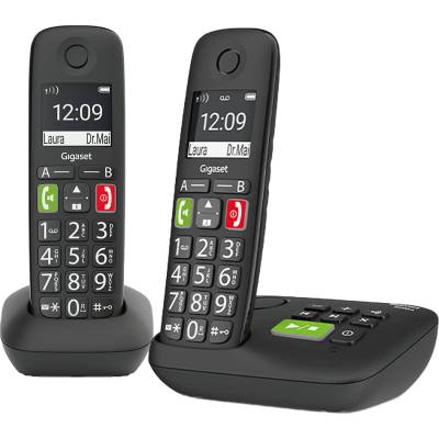 Gigaset E290A DUO - 2 cordless senior DECT telephones with answering machine - large buttons, direct dial buttons for important numbers, amplifier function for loud listening, black [German version]
