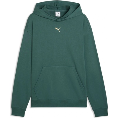 Puma CREW FRENCH TERRY HOODIE Tmavě zelená,Bílá