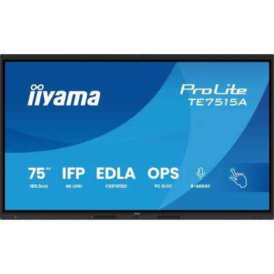 iiyama ProLite TE7515A-B2AG - 75 Trída úhloprícky displej s podsvícením - interaktivní digital signage - s dotykový displej více dotyku / 8-mikrofonový array / volitelná funkce slot-in PC