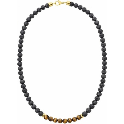 Manoki Pánský náhrdelník lávový kámen, tygří oko X-NH1386/60 Černá