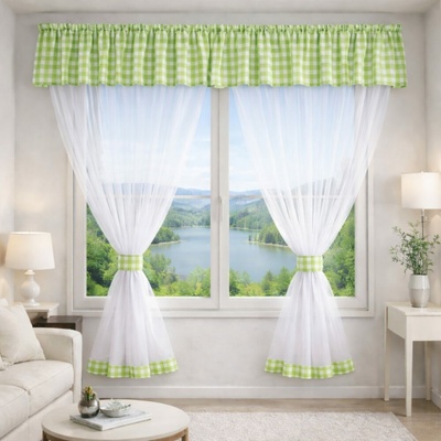 Voálový set s kanýrem Kanafas 2x 150x150 cm + kanýr 40x300 cm kanafas jarně zelená
