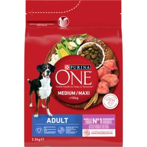 ONE Adult Medium/Maxi Храна за възрастни кучета, богата на агнешко месо с ориз 2, 5 кг