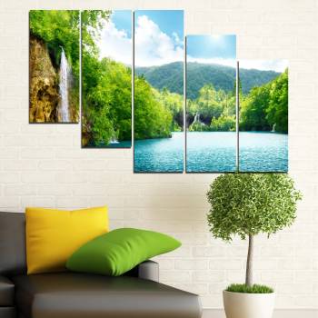Vivid Home Картини пана Vivid Home от 5 части, Водопад, Канава, 160x100 см, 7-ма Форма №0224