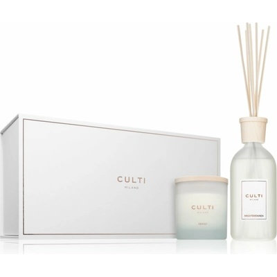 Culti Milano Mediterranea Culti Milano Candle Ebano vonná sviečka 270 g + Culti Milano Wooden Candle Lid viečko na sviečku 1 ks + Culti Milano Stile Mediterranea aróma difuzér 500 ml
