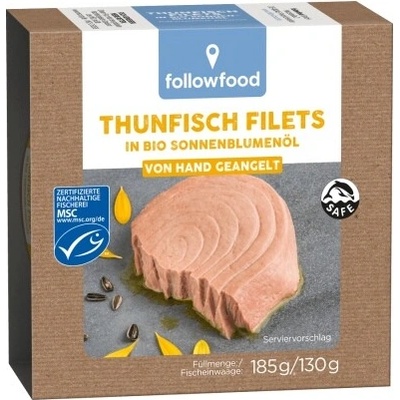 Followfood Filety z tuňáka v BIO slunečnicovém oleji 185 g