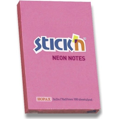 Stick’n by Hopax Samolepicí bloček Notes Neon růžový 76 × 51 mm, 100 listů