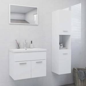 vidaXL Комплект мебели за баня, бял, инженерно дърво (3070955)