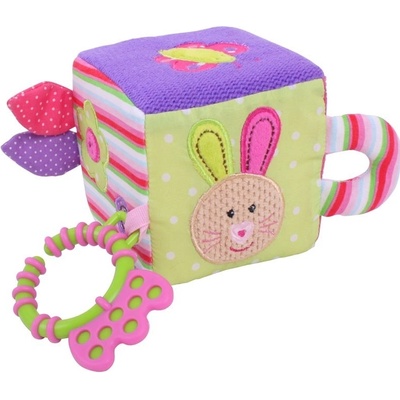 Bigjigs Dolls textilní motorická kostka Králíček