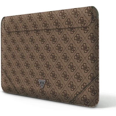 GUESS 4G Triangle Metal Logo Notebook Sleeve - дизайнерски луксозен кожен калъф за MacBook Pro 16, MacBook Pro 15 и лаптопи до 16 инча (кафяв)