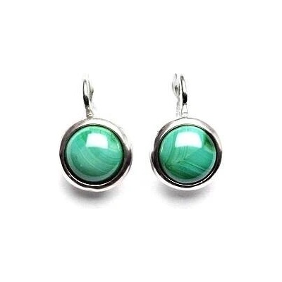 Čištín Zlaté náušnice,bílé i žluté zlato, přírodní kámen Malachit - NK 1503