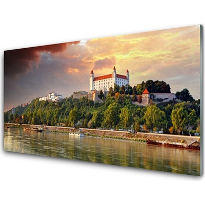akrylový obraz Město Jezero Krajina 100x50 cm