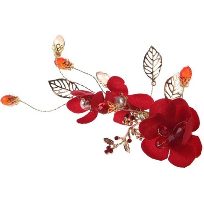 Naishide Jewelry Ozdoba do vlasů KVĚTY S PERLAMI A KAMÍNKY - červená