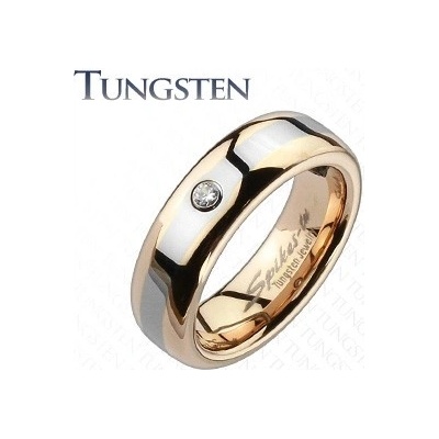 Šperky Eshop Wolframový prsten zlato-růžový sivý pruh zirkon G27.12