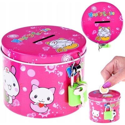 Kovová ružová pokladnička s visiacim zámkom