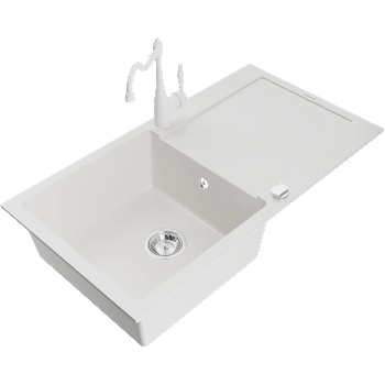 Mexen Leo гранитна мивка с една камера и отцедник и кухненски смесител Carla, бял - 6501-20-670700-20 (6501-20-670700-20)