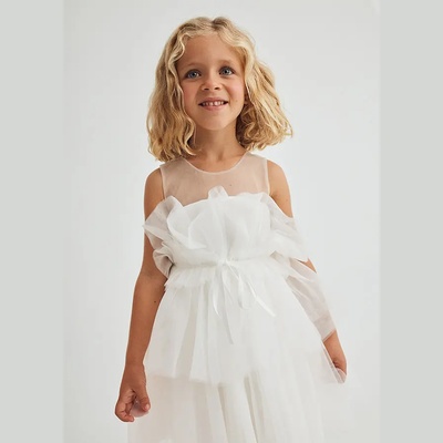 Abel & Lula Нежна разкроена тюлена рокля в бяло за мини момиче Abel&Lula